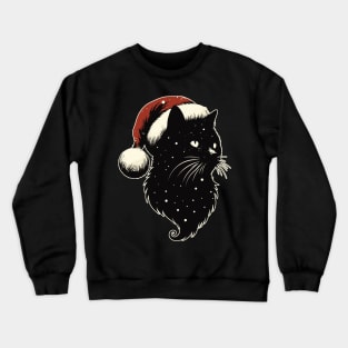 Retro cosmic christmas black cat Crewneck Sweatshirt